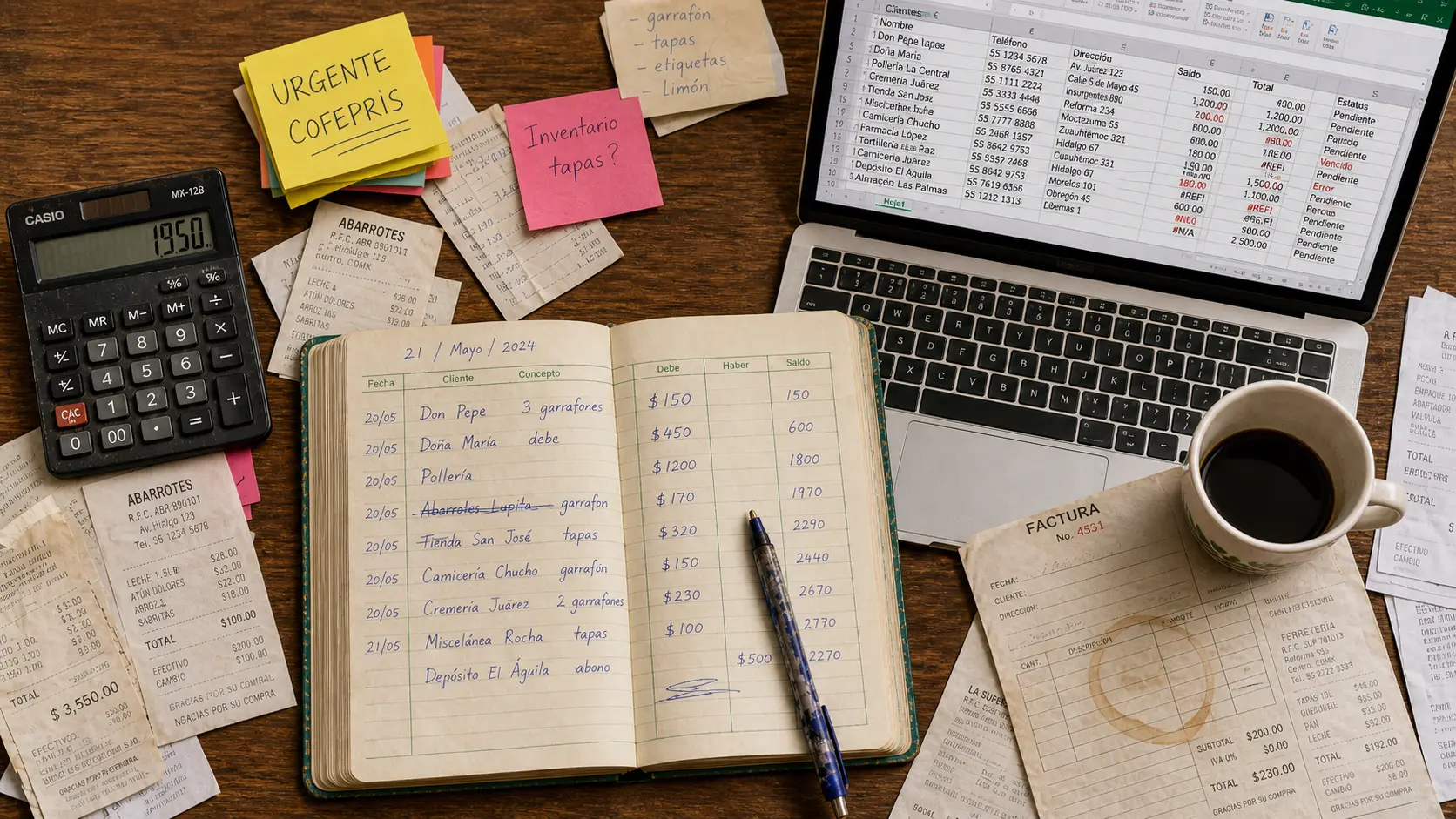 Operación de purificadora con libreta y Excel — caos en papel